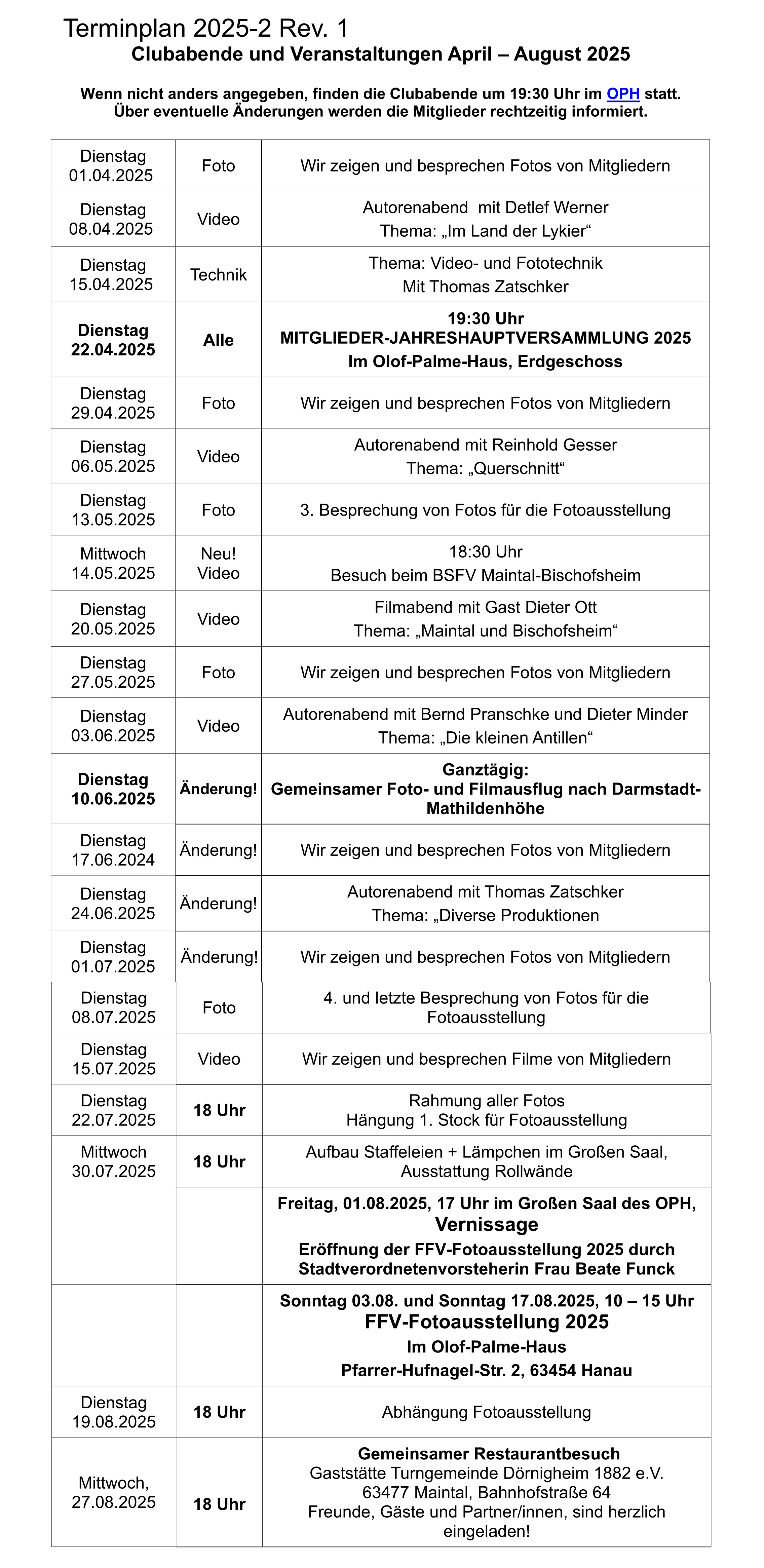 Clubprogramm 2025 2 Rev. 1 April August 2025
